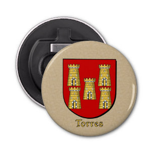 Torres Heraldic Arms op perkament stijl terug Button Flesopener