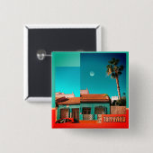 Torrevieja house, moon, palm, Oranje en Turqoise Vierkante Button 5,1 Cm (Voorkant /achterkant)