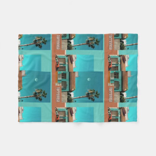 Torrevieja in het Oranje en Turqoise Fleece Deken (Voorkant (Horizontaal))