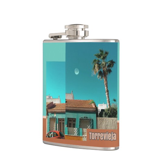 Torrevieja in het Oranje en Turqoise Heupfles (Links)