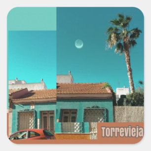 Torrevieja in het Oranje en Turqoise Vierkante Sticker