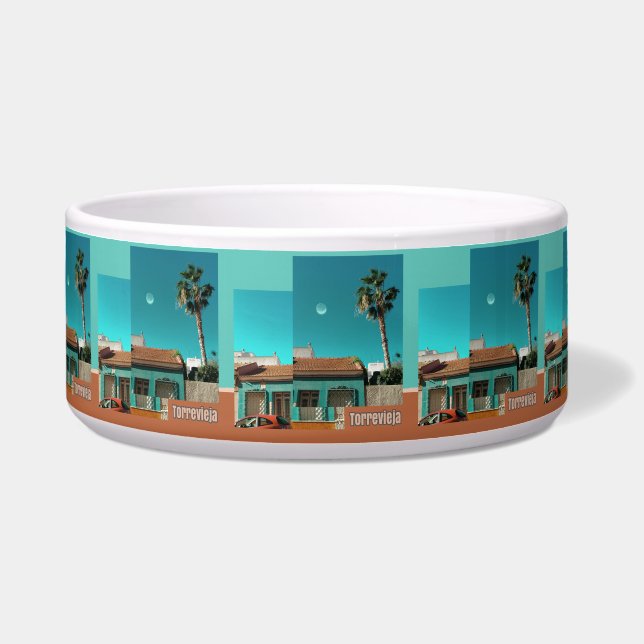 Torrevieja in het Oranje en Turqoise Voerbakje (Voorkant)