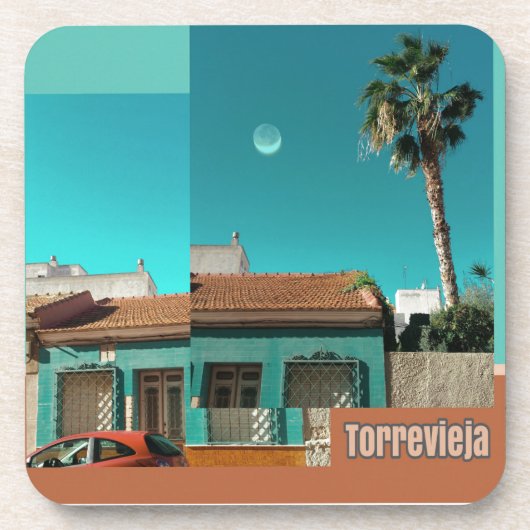 Torrevieja in het Oranje en Turquoise Bier Onderzetter (Voorkant)