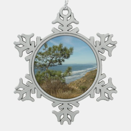 Torrey Pine en het kustlandschap van Californië Tin Sneeuwvlok Ornament (Voorkant)