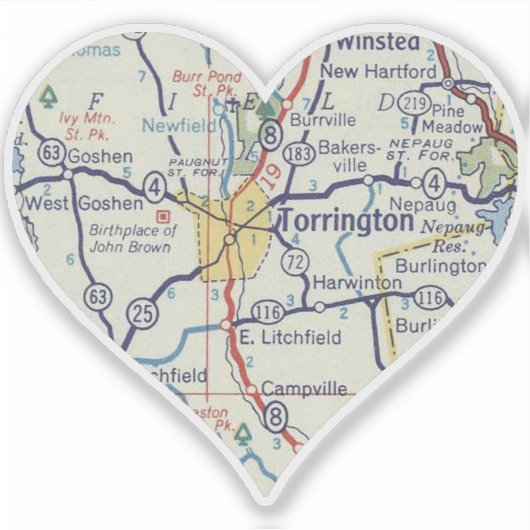 Torrington CT  kaart Sticker (Voorkant)