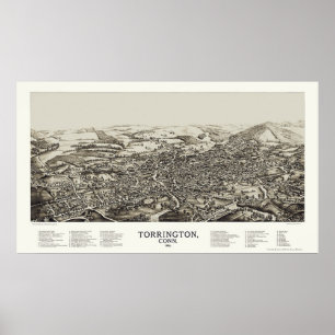 Torrington, CT Panorama Map - 1889 Poster