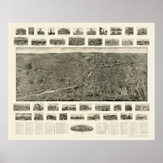 Torrington, CT Panoramic Map - 1909 Poster (Voorkant)