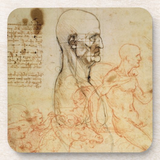 Torso van een Man in profiel, het hoofd vierkant v Drankjes Onderzetter (Voorkant)