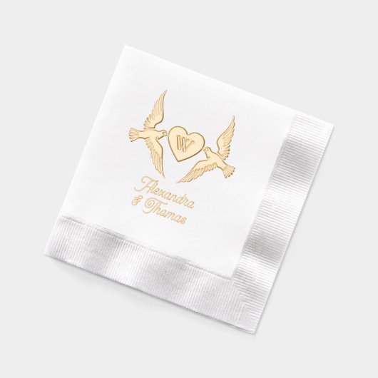 Tortelduifjes 1 Initiaal Hart Monogram Paar Naam Folie Servetten (Links)