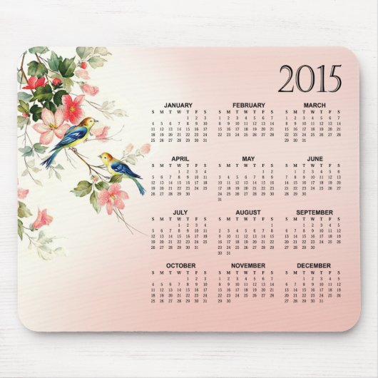 Tortelduifjes 2015 Kalender zwart roze wit Muismat (Voorkant)
