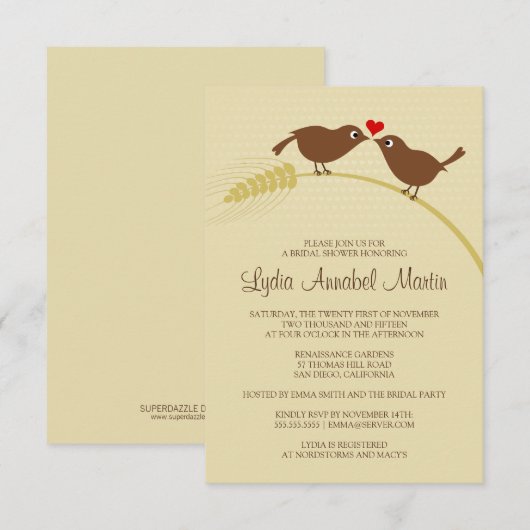 Tortelduifjes 3,5 x 5-inch bridal Shower-uitnodigi Kaart (Voorkant / Achterkant)