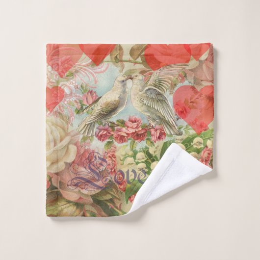 Tortelduifjes  Antiek Hart Bad Handdoek (Wasdoekje)