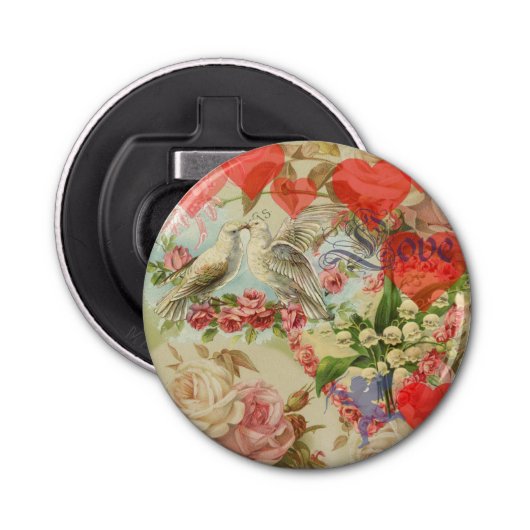 Tortelduifjes  Antiek Hart Button Flesopener (Voorkant)