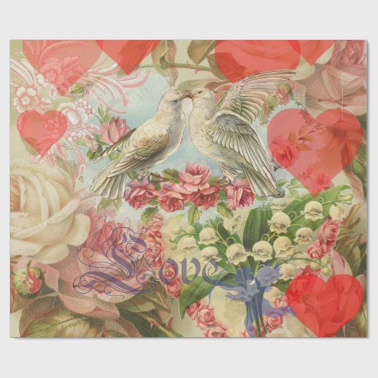Tortelduifjes Antiek Hart Cadeaupapier (Vlak)
