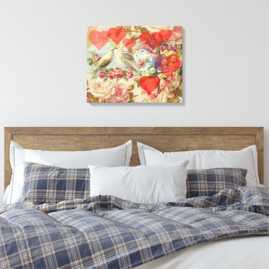 Tortelduifjes Antiek Hart Canvas Afdruk (Insitu (Slaapkamer))