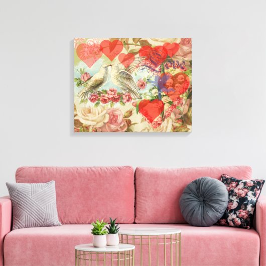 Tortelduifjes Antiek Hart Canvas Afdruk (Insitu (Woonkamer))