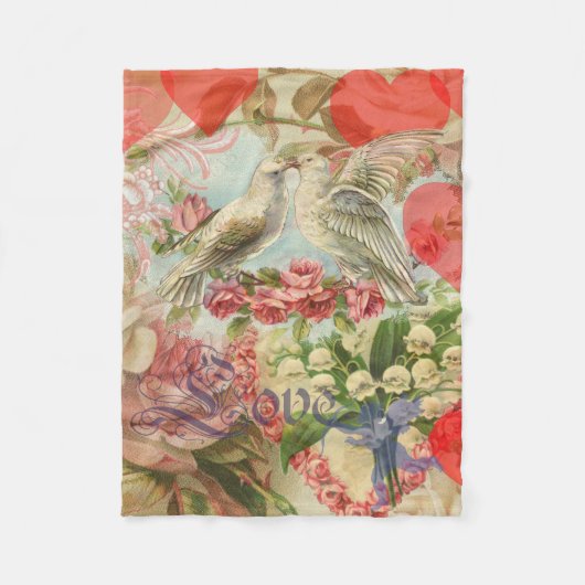 Tortelduifjes  Antiek Hart Fleece Deken (Voorkant)