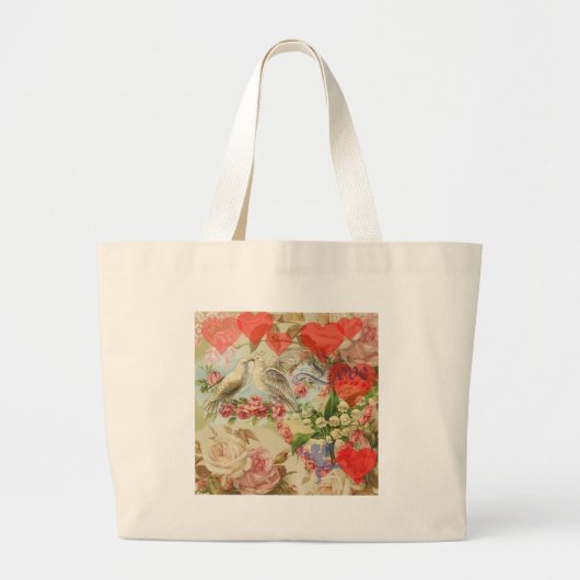 Tortelduifjes Antiek Hart Grote Tote Bag (Voorkant)