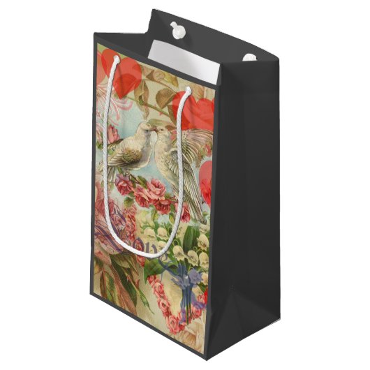 Tortelduifjes  Antiek Hart Klein Cadeauzakje (Voorkant Gekanteld)