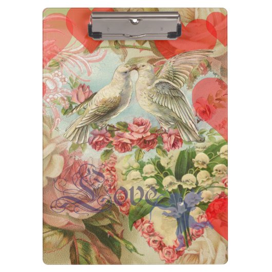 Tortelduifjes  Antiek Hart Klembord (Voorkant)