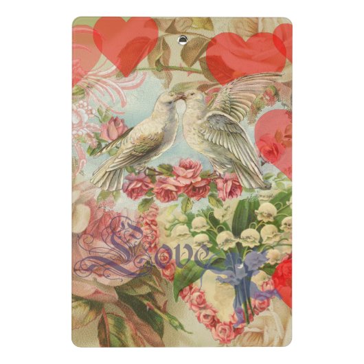 Tortelduifjes  Antiek Hart Mini Klembord (Achterkant)