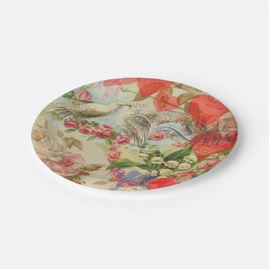 Tortelduifjes  Antiek Hart Papieren Bordje (Gekanteld)