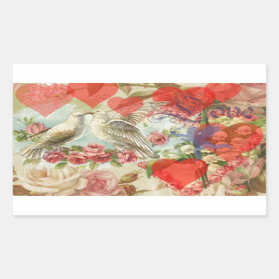 Tortelduifjes  Antiek Hart Rechthoekige Sticker