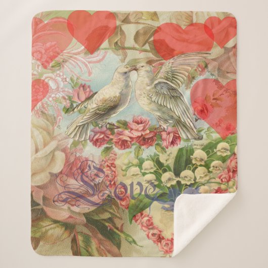 Tortelduifjes  Antiek Hart Sherpa Deken (Voorkant)