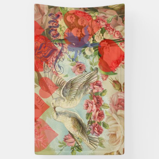 Tortelduifjes Antiek Hart Spandoek (Verticaal)