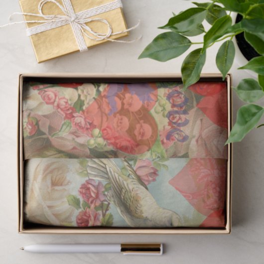 Tortelduifjes  Antiek Hart Tissuepapier (Geschenk)