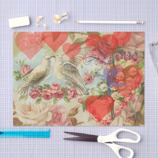 Tortelduifjes  Antiek Hart Tissuepapier (Craft)