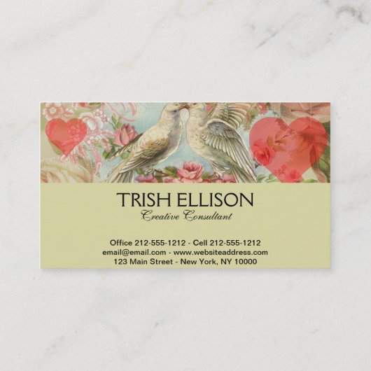 Tortelduifjes Antiek Hart Visitekaartje (Achterkant)