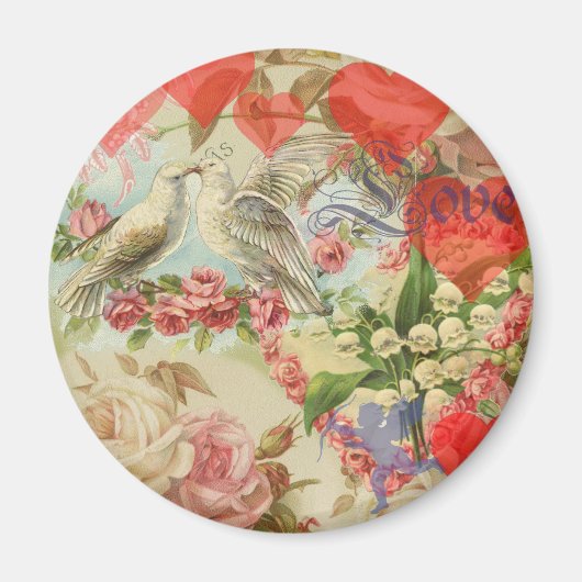 Tortelduifjes  antiek hartliefde magneet (Voorkant)