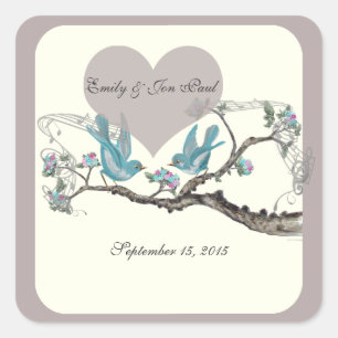  Tortelduifjes Aqua Hot Roze en Grijs Vierkante Sticker