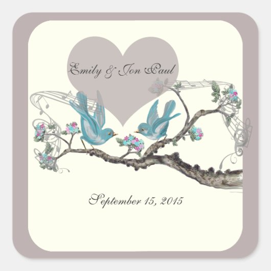  Tortelduifjes Aqua Hot Roze en Grijs Vierkante Sticker (Voorkant)