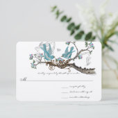 Tortelduifjes Aqua Pink Wedding RSVP (Staand voorkant)