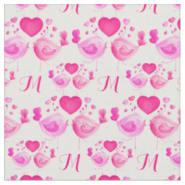 Tortelduifjes art monogram roze herhalingspatroon stof