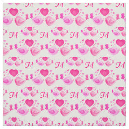 Tortelduifjes art monogram roze herhalingspatroon stof