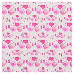 Tortelduifjes art monogram roze herhalingspatroon stof