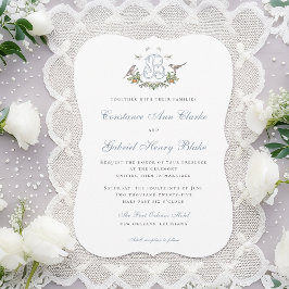 Tortelduifjes "B" Monogram Huwelijksuitnodiging Kaart