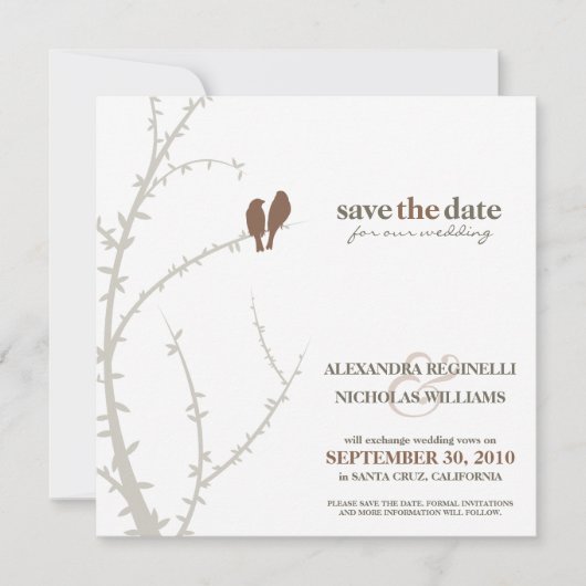 Tortelduifjes Bewaar de datum-aankondiging (chocol Save The Date (Voorkant)
