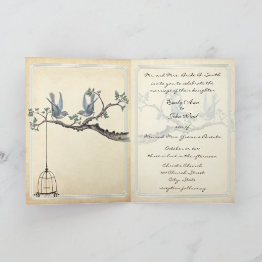  Tortelduifjes Bird Cage Wedding Invitation (Binnen)