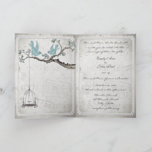 Tortelduifjes BirdCage Wedding Invitations (Binnen)