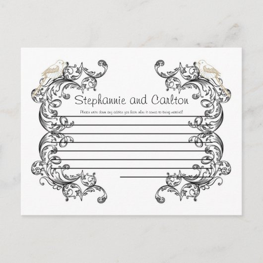 Tortelduifjes Black/White Wedding Advice Kaart (Voorkant)