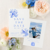 Tortelduifjes Blauw Chinoiserie QR Code Foto Huwel Save The Date