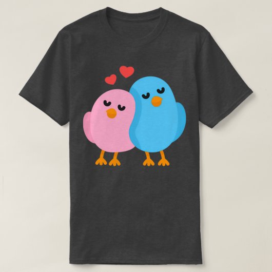 Tortelduifjes Blauw en Roze T-shirt (Design voorkant)