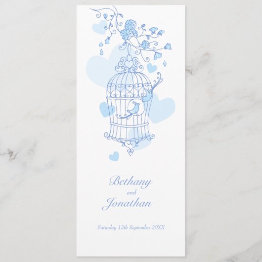 Tortelduifjes blauw lente bruiloft programma programmakaart (Voorkant)