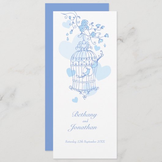 Tortelduifjes blauw lente bruiloft programma programmakaart (Voorkant / Achterkant)