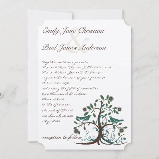 Tortelduifjes Blauwgroen en bruin-boombruiloft Kaart (Voorkant)