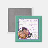 Tortelduifjes Blauwgroen/Paarse bruiloft aankondig Magneet (Voorkant / Achterkant)